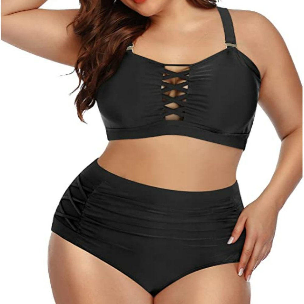 Daci Women Plus Size Bikini High Waisted Swimsuit Ruched Lace Up